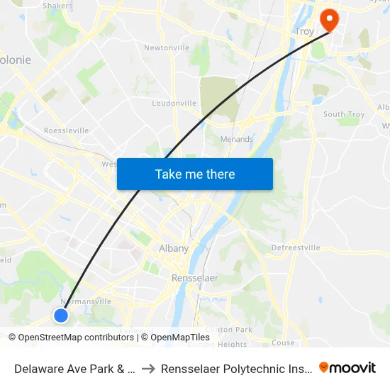 Delaware Ave Park & Ride to Rensselaer Polytechnic Institute map