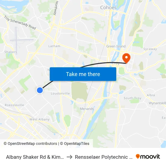 Albany Shaker Rd &  Kimberly Sq to Rensselaer Polytechnic Institute map