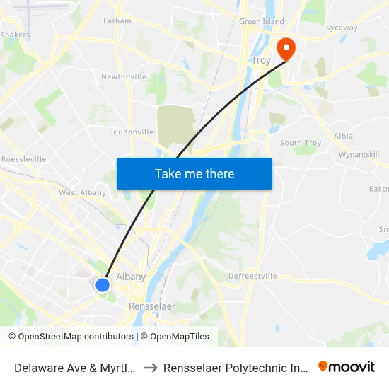Delaware Ave & Myrtle Ave to Rensselaer Polytechnic Institute map