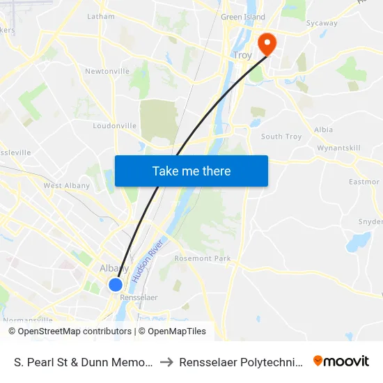 S. Pearl St & Dunn Memorial Bridge to Rensselaer Polytechnic Institute map