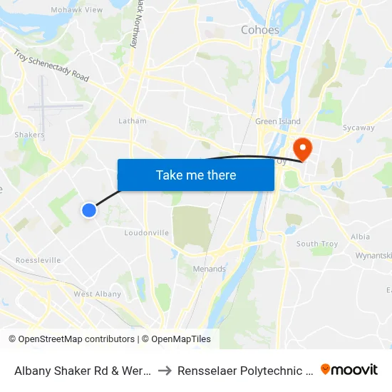 Albany Shaker Rd & Wertman Ln to Rensselaer Polytechnic Institute map