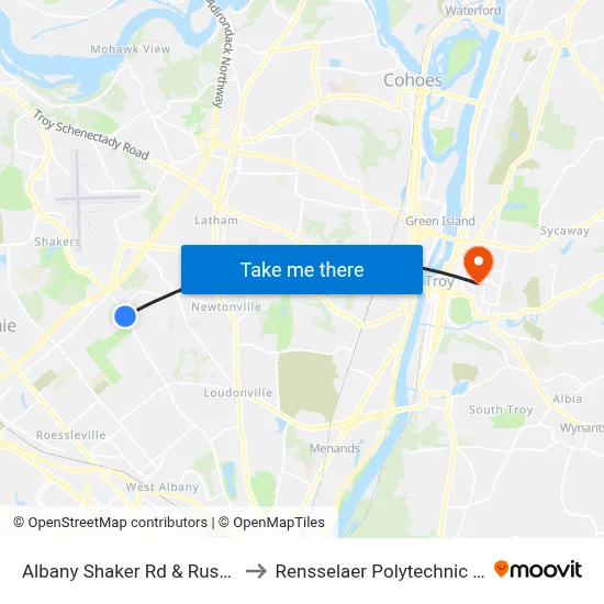 Albany Shaker Rd & Rustyville Rd to Rensselaer Polytechnic Institute map