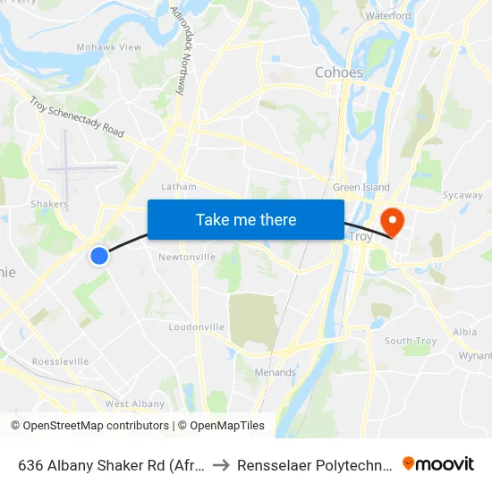 636 Albany Shaker Rd (Afrim's Sports) to Rensselaer Polytechnic Institute map