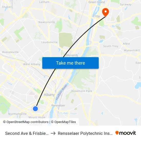 Second Ave & Frisbie Ave to Rensselaer Polytechnic Institute map