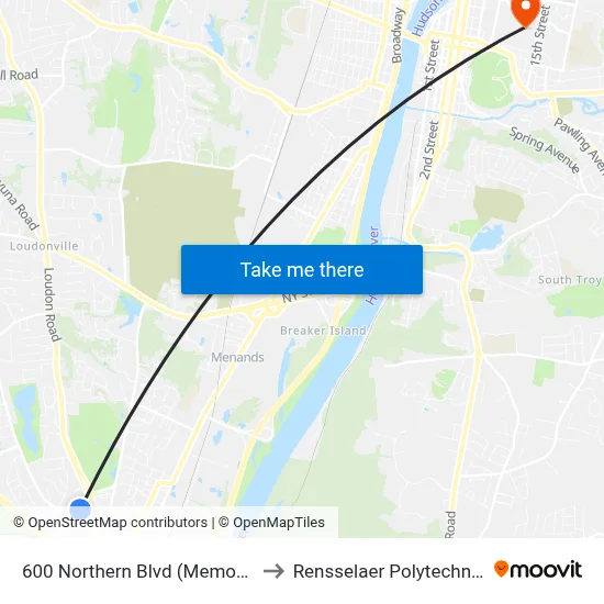600 Northern Blvd (Memorial Hospital) to Rensselaer Polytechnic Institute map