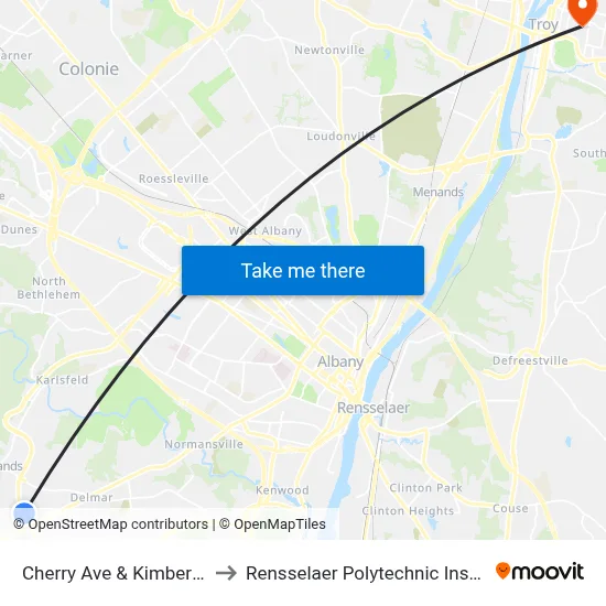 Cherry Ave & Kimberly Pl to Rensselaer Polytechnic Institute map