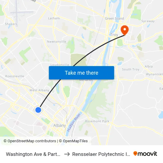 Washington Ave & Partridge St to Rensselaer Polytechnic Institute map