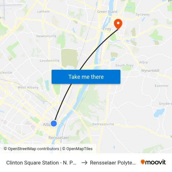 Clinton Square Station - N. Pearl St & Clinton Ave to Rensselaer Polytechnic Institute map