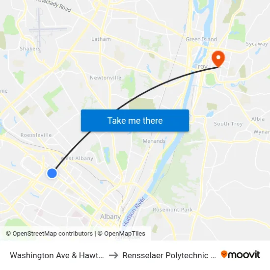 Washington Ave & Hawthorne St to Rensselaer Polytechnic Institute map