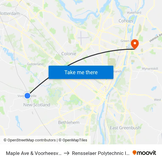 Maple Ave & Voorheesville Ave to Rensselaer Polytechnic Institute map