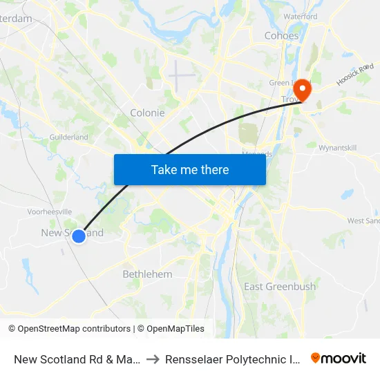 New Scotland Rd & Maple Rd to Rensselaer Polytechnic Institute map