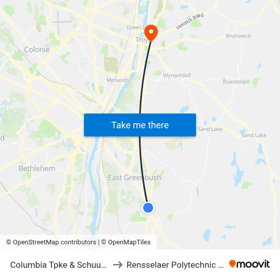 Columbia Tpke & Schuurman Rd to Rensselaer Polytechnic Institute map