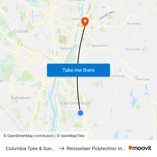 Columbia Tpke & Sunset Rd to Rensselaer Polytechnic Institute map