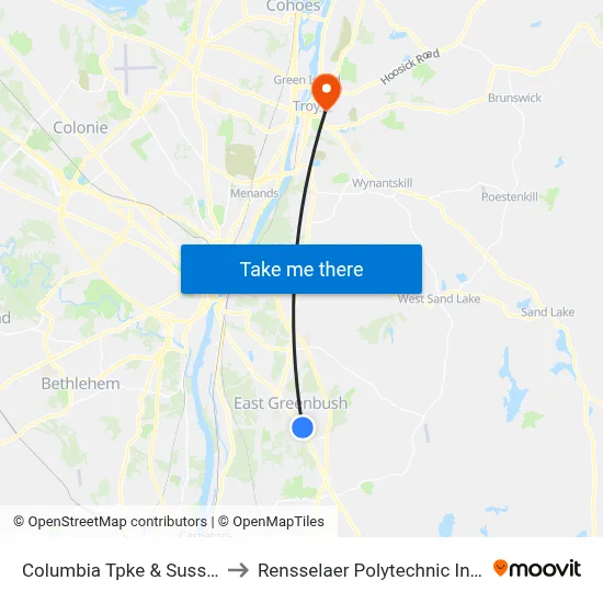 Columbia Tpke & Sussex Rd to Rensselaer Polytechnic Institute map