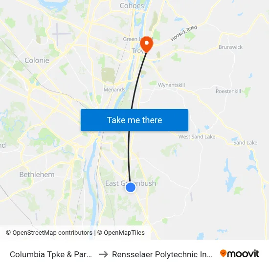 Columbia Tpke & Park Ave to Rensselaer Polytechnic Institute map