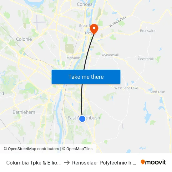 Columbia Tpke & Elliot Ave to Rensselaer Polytechnic Institute map