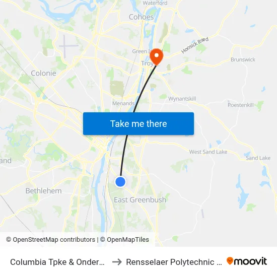 Columbia Tpke & Ondernonk Ave to Rensselaer Polytechnic Institute map