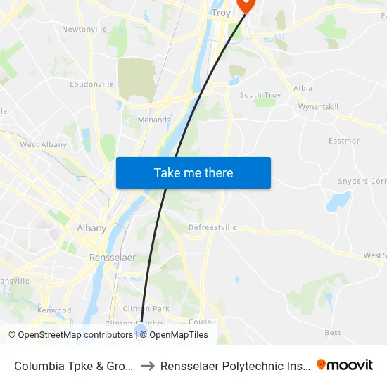 Columbia Tpke & Grove St to Rensselaer Polytechnic Institute map