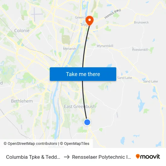 Columbia Tpke & Teddie Blvd to Rensselaer Polytechnic Institute map