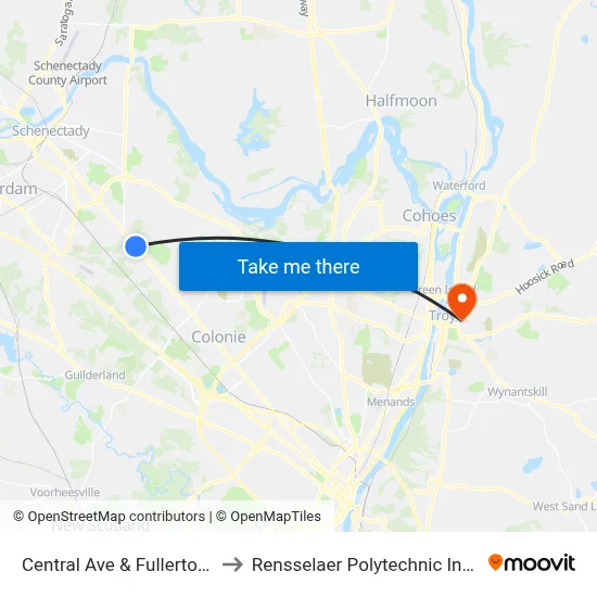 Central Ave & Fullerton Ave to Rensselaer Polytechnic Institute map