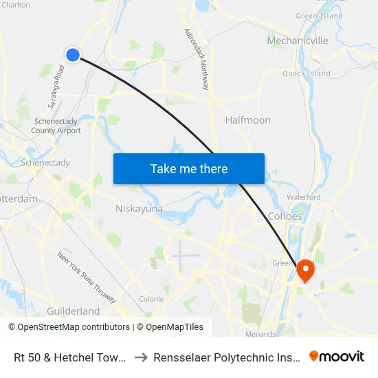Rt 50 & Hetchel Town Rd to Rensselaer Polytechnic Institute map