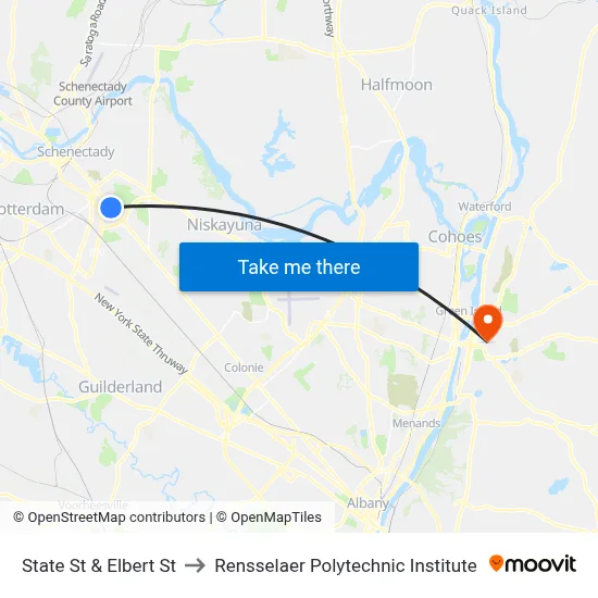 State St & Elbert St to Rensselaer Polytechnic Institute map