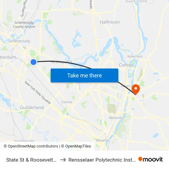 State St & Roosevelt Ave to Rensselaer Polytechnic Institute map
