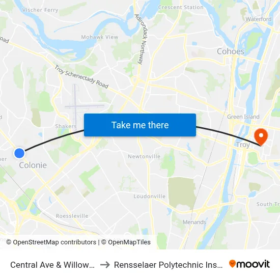 Central Ave & Willow Ave to Rensselaer Polytechnic Institute map