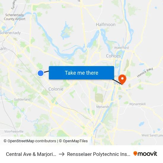 Central Ave & Marjorie Rd to Rensselaer Polytechnic Institute map