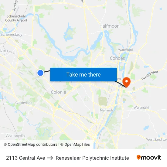 2113 Central Ave to Rensselaer Polytechnic Institute map