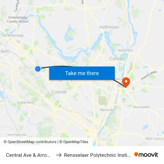 Central Ave & Arrow St to Rensselaer Polytechnic Institute map