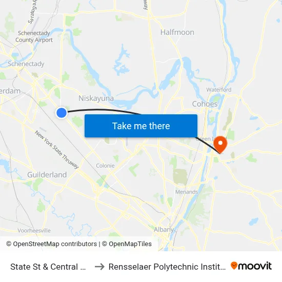 State St & Central Ave to Rensselaer Polytechnic Institute map
