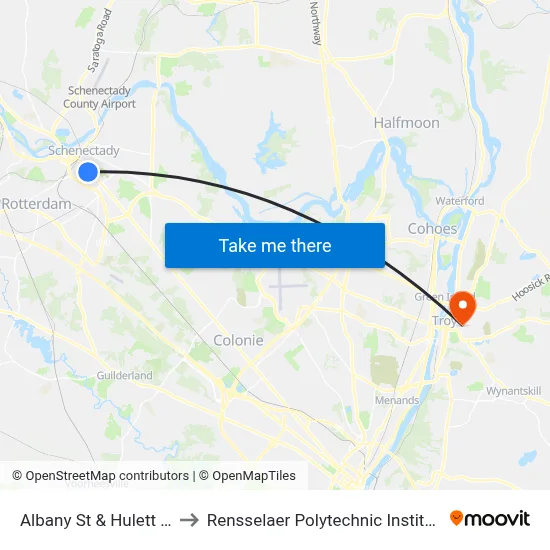 Albany St & Hulett St to Rensselaer Polytechnic Institute map