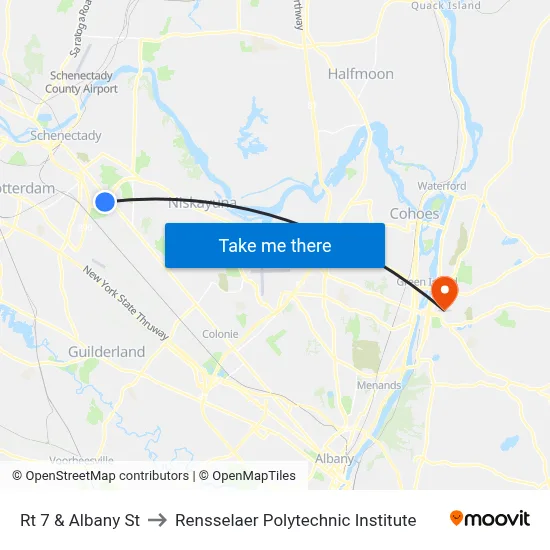 Rt 7 & Albany St to Rensselaer Polytechnic Institute map