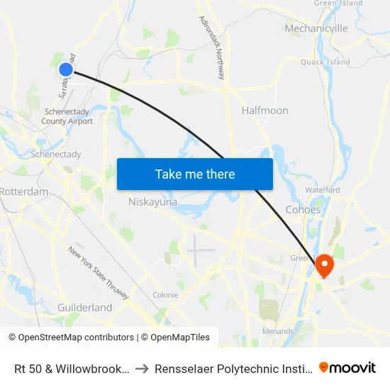Rt 50 & Willowbrook Rd to Rensselaer Polytechnic Institute map