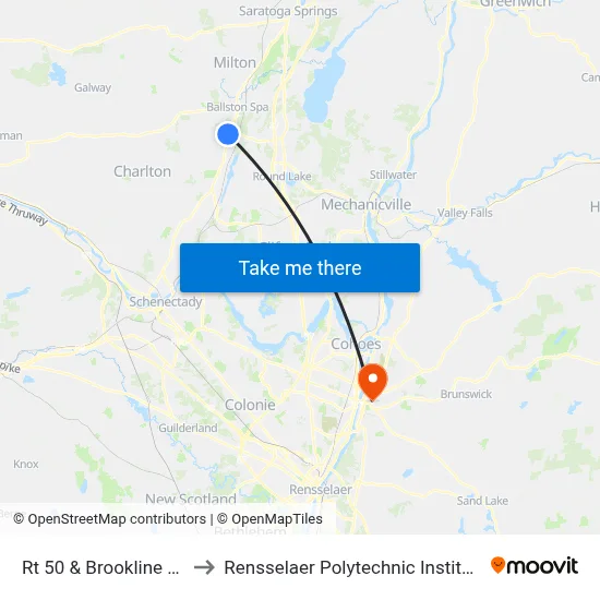 Rt 50 & Brookline Rd to Rensselaer Polytechnic Institute map