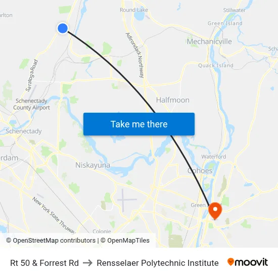 Rt 50 & Forrest Rd to Rensselaer Polytechnic Institute map