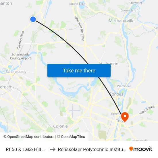 Rt 50 & Lake Hill Rd to Rensselaer Polytechnic Institute map