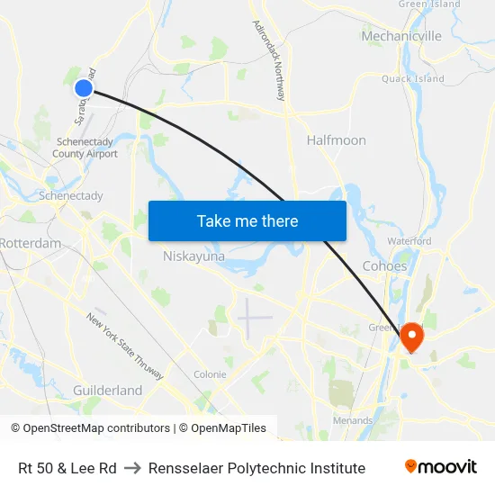 Rt 50 & Lee Rd to Rensselaer Polytechnic Institute map
