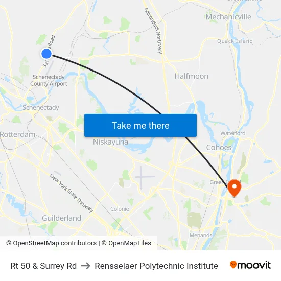 Rt 50 & Surrey Rd to Rensselaer Polytechnic Institute map