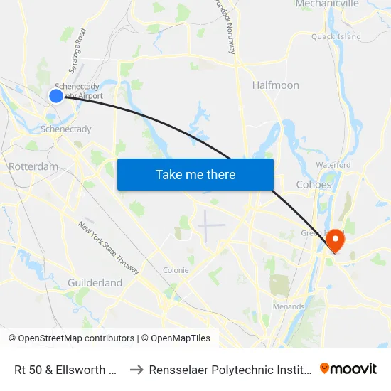 Rt 50 & Ellsworth Ave to Rensselaer Polytechnic Institute map