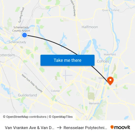 Van Vranken Ave & Van Debogart St to Rensselaer Polytechnic Institute map