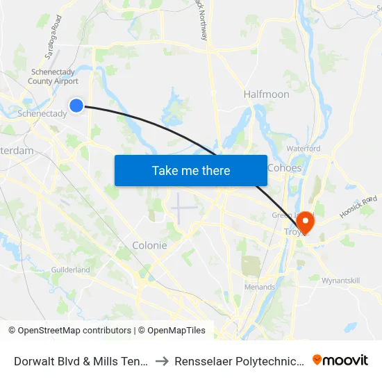 Dorwalt Blvd & Mills Ten Eyck Pw to Rensselaer Polytechnic Institute map