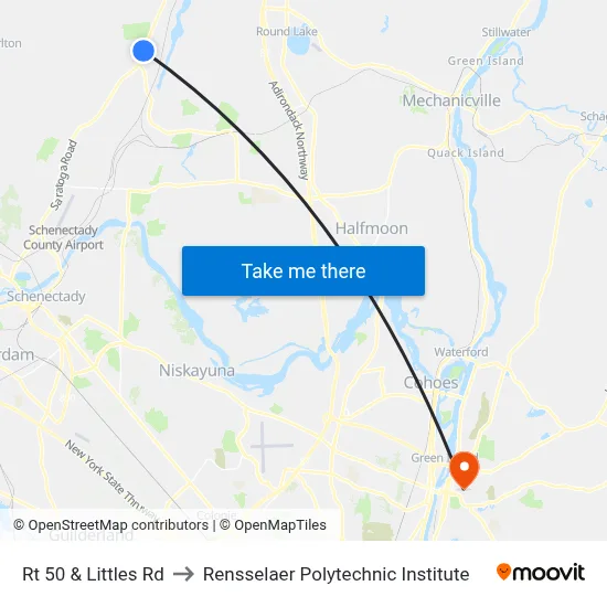 Rt 50 & Littles Rd to Rensselaer Polytechnic Institute map