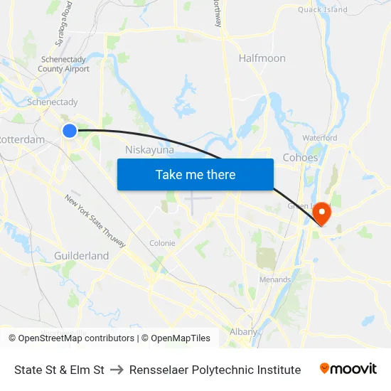State St & Elm St to Rensselaer Polytechnic Institute map