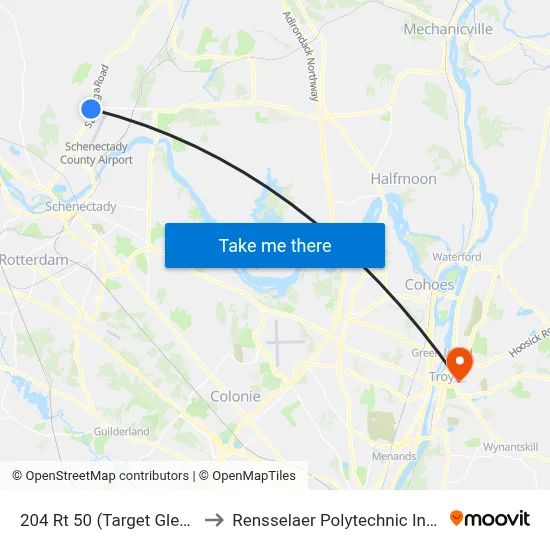 204 Rt 50 (Target Glenville) to Rensselaer Polytechnic Institute map