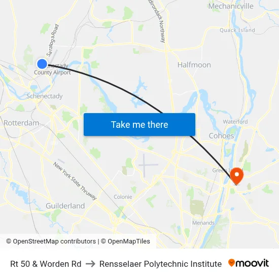 Rt 50 & Worden Rd to Rensselaer Polytechnic Institute map