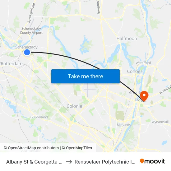 Albany St & Georgetta Dix Plz to Rensselaer Polytechnic Institute map