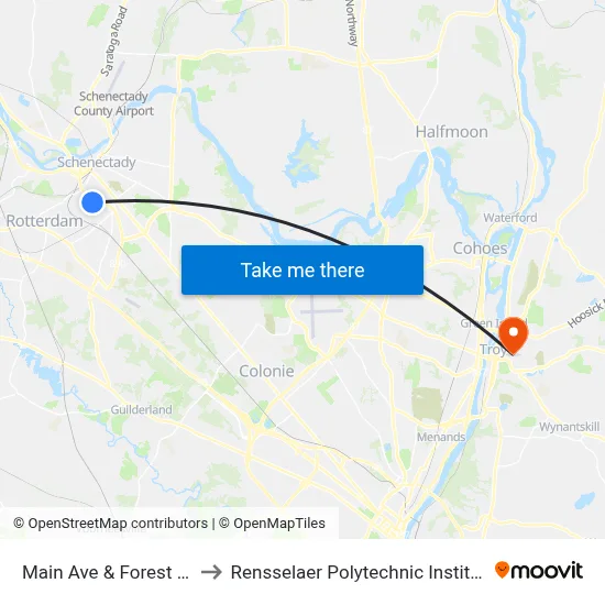 Main Ave & Forest Rd to Rensselaer Polytechnic Institute map