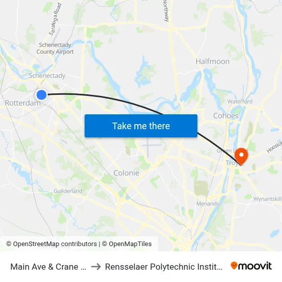 Main Ave  & Crane St to Rensselaer Polytechnic Institute map